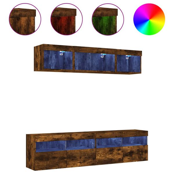 vidaXL tv-m&oslash;bel til v&aelig;g 5 dele med LED-lys konstrueret tr&aelig; r&oslash;get eg