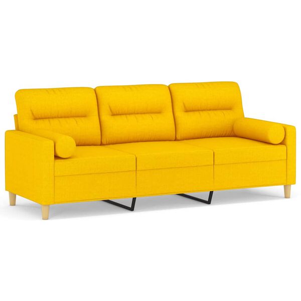 vidaXL 3-personers sofa med puder og hynder 180 cm stof lysegul