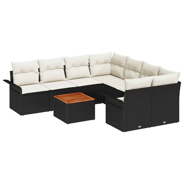vidaXL Havesofa S&aelig;t med opbevaring 9 pcs Sort og Cream polyrattan
