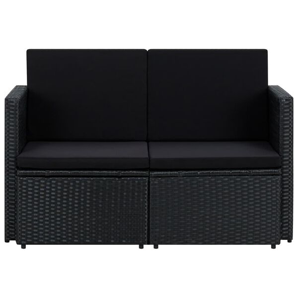 vidaXL 2-personers havesofa med hynder polyrattan sort