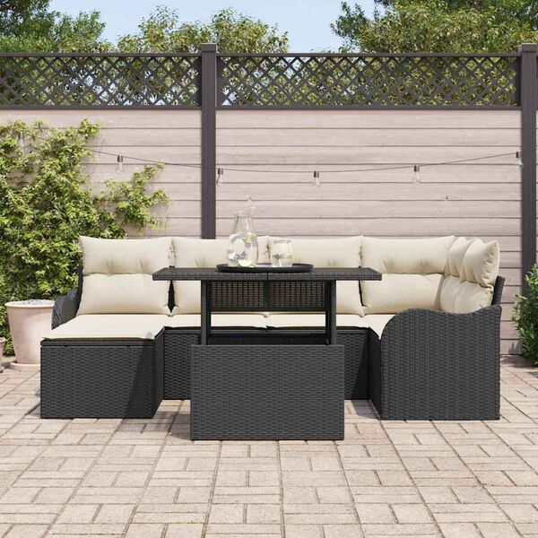 vidaXL Havesofa Sæt med pude 7 pcs Sort Poly rattan