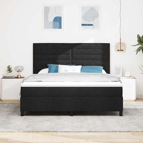 vidaXL Box spring seng med madras med LED Sort 180 x 200 cm Stof