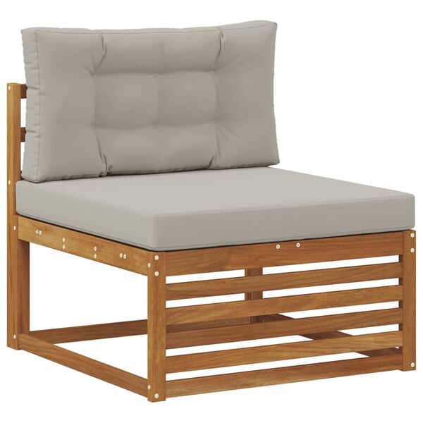 vidaXL Sofas&aelig;t med pude 7 pcs Naturlig og Lys Gr&aring; Massivt Akacietr&aelig;