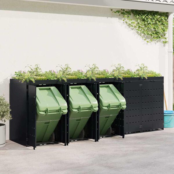 vidaXL Wheelie Bin Opbevaring til 5 Affaldscontainere Sort