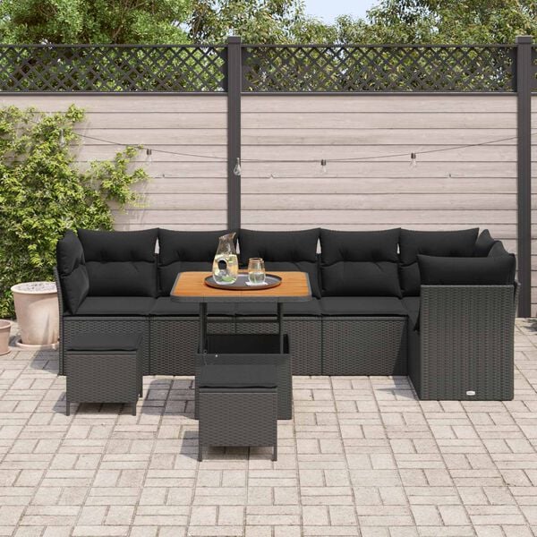 vidaXL Havesofa S&aelig;t 9 pcs Sort polyrattan