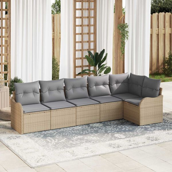 vidaXL Havesofa S&aelig;t 6 pcs Beige polyrattan