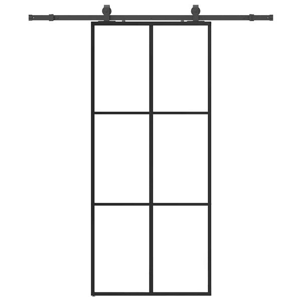 vidaXL skydedør med hardwaresæt 90x205 cm ESG glas sort