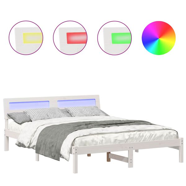 vidaXL Sengestel med hovedg&aelig;rde Hvid 150 x 200 cm Massiv fyrretr&aelig;