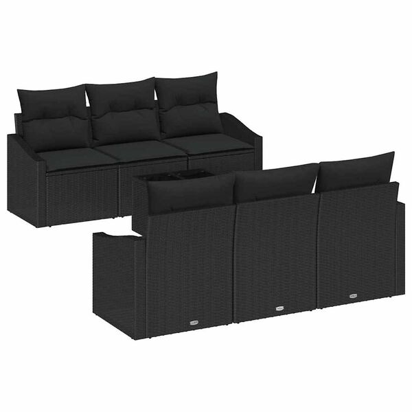 vidaXL Sofa S&aelig;t med pude med pude 7 pcs Sort polyrattan