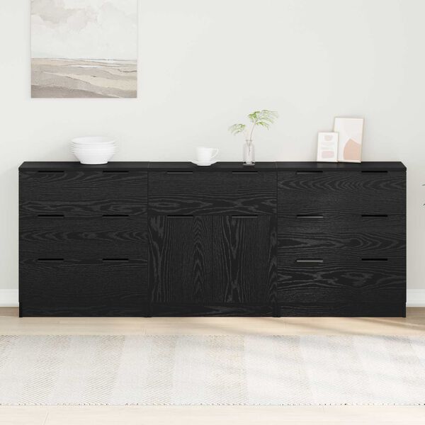 vidaXL Sideboard 3 pcs Sort eg 181 x 30 x 70 cm Konstrueret tr&aelig;