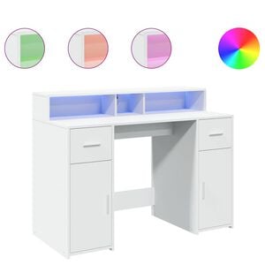 vidaXL skrivebord med LED-lys 120x55x91 cm konstrueret tr&aelig; hvid