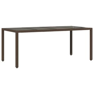 vidaXL havebord med glastop 190x90x75 cm polyrattan brun