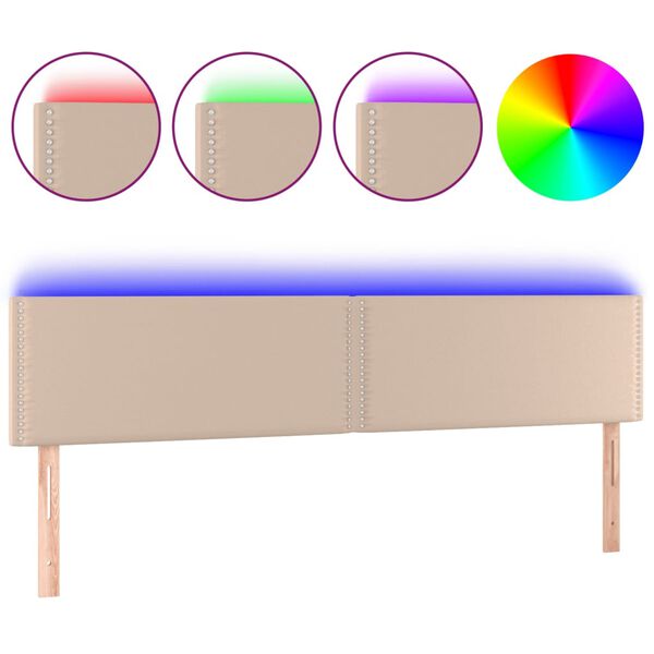 vidaXL sengegavl med LED-lys 200x5x78/88cm kunstl&aelig;der cappuccinofarvet