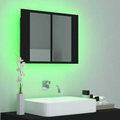 vidaXL badeværelsesskab m. spejl og LED-lys 60x12x45 cm akryl sort