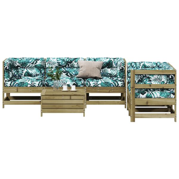 vidaXL lounges&aelig;t til haven 6 dele med hynder impr&aelig;gneret fyrretr&aelig;