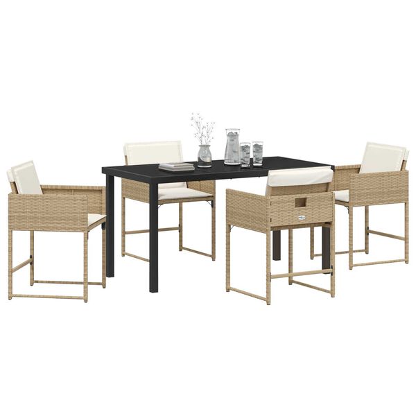 vidaXL Have Spisebordss&aelig;t med pude 5 pcs Beige polyrattan