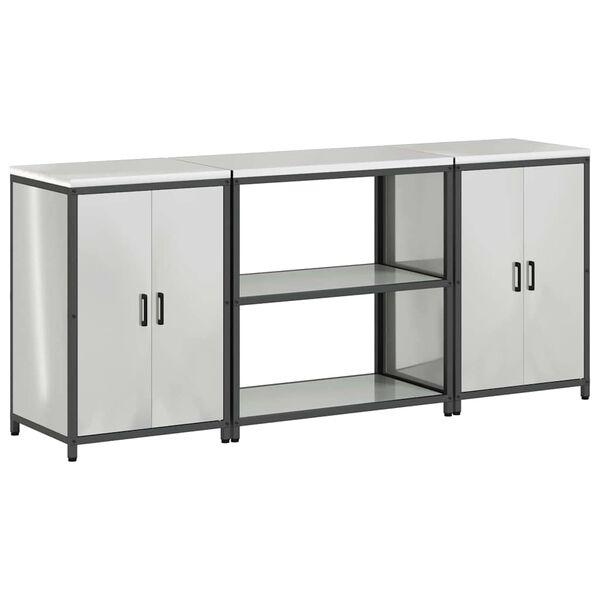 vidaXL Køkkenopbevaringssæt med hylde med opbevaring 3 pcs Sølv Stål