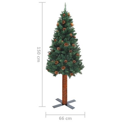 vidaXL kunstigt smalt juletræ med LED-lys og kuglesæt 150 cm PVC grøn