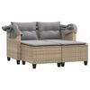 vidaXL 2-personers havesofa med baldakin og skamler polyrattan beige