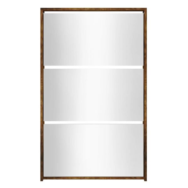 vidaXL skoskab med spejl 3 hylder 63x17x102,5 cm røget egetræsfarve