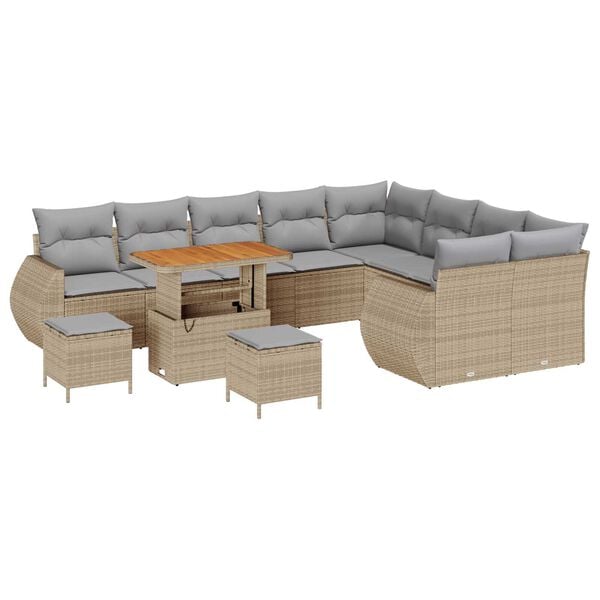 vidaXL Havesofa S&aelig;t med pude 12 pcs Beige og lys gr&aring; Poly Rattan