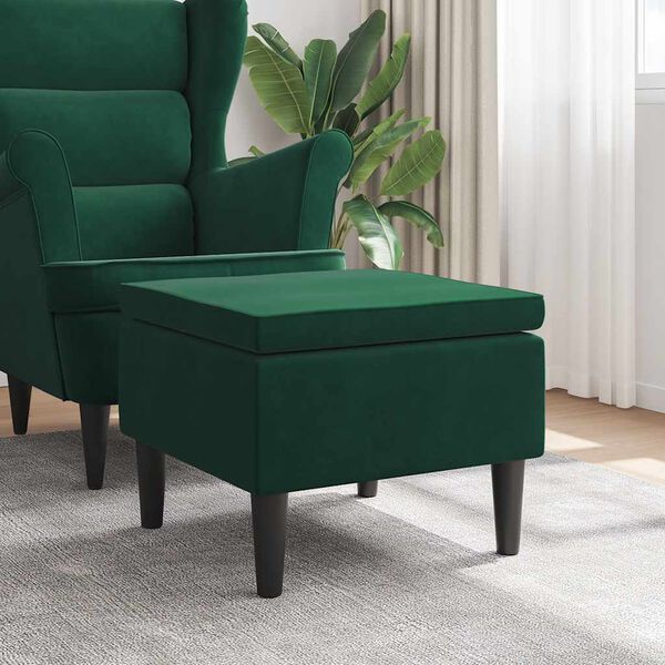 vidaXL skammel med tr&aelig;ben fl&oslash;jl m&oslash;rkegr&oslash;n