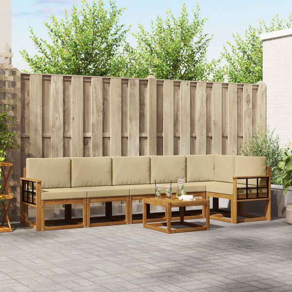 vidaXL Udend&oslash;rs sofagruppe med pude 7 pcs Naturlig og Beige