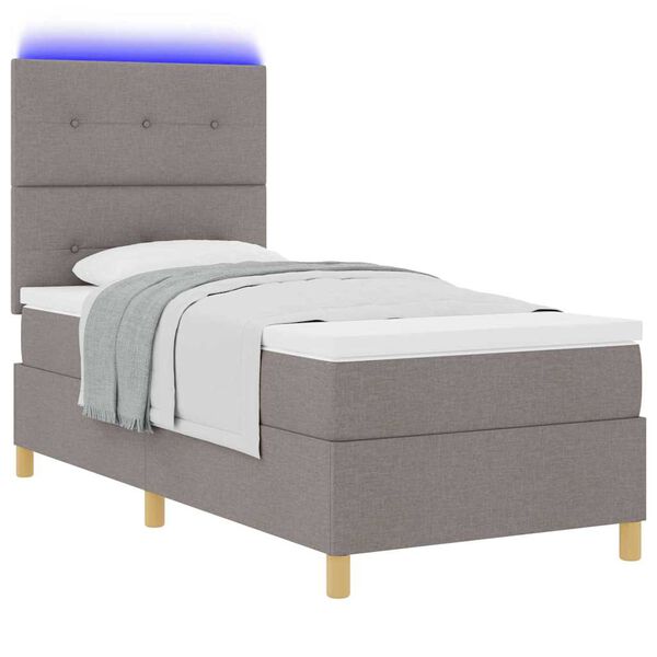 vidaXL LED Box Spring Bed med madras Gr&aring;brun 80 x 200 cm Stof