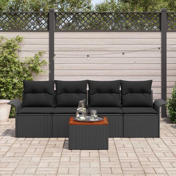 vidaXL Havesofa S&aelig;t med pude 5 pcs Sort polyrattan
