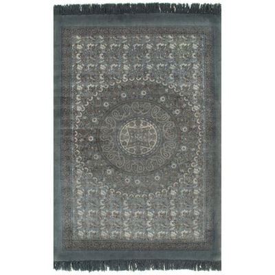 vidaXL kilim-tæppe med mønster bomuld 120 x 180 cm grå
