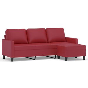 vidaXL 3-personers sofa med fodskammel 180 cm kunstl&aelig;der vinr&oslash;d