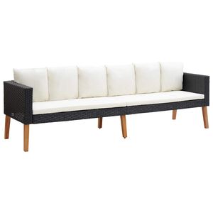 vidaXL 3-personers havesofa med hynder polyrattan sort