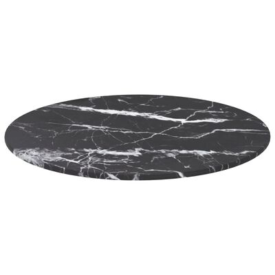 vidaXL bordplade Ø40x0,8 cm hærdet glas med marmordesign sort