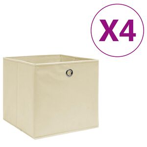 vidaXL opbevaringskasser 4 stk. ikke-v&aelig;vet stof 28x28x28 cm creme