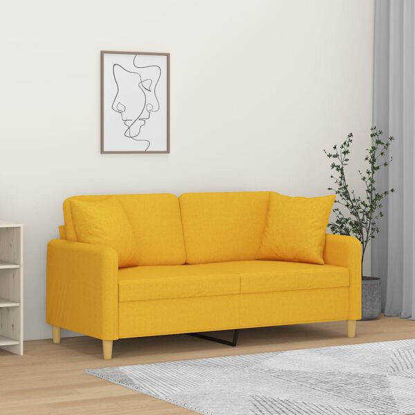 vidaXL 2-personers sofa med puder og hynder 140 cm stof lysegul