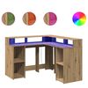 vidaXL skrivebord med LED-lys 130x130x91 cm konstrueret tr&aelig; gammelt eg