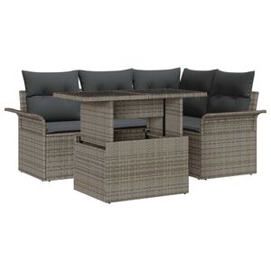 vidaXL Havesofa S&aelig;t med pude med opbevaring 5 pcs Gr&aring; Poly rattan