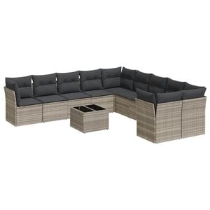 vidaXL lounges&aelig;t til haven 11 dele med hynder polyrattan gr&aring;