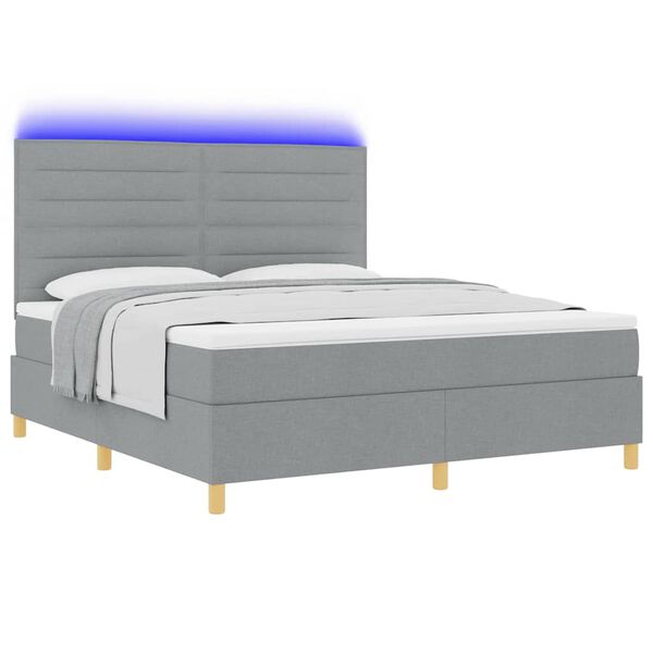 vidaXL LED Box Spring Bed med madras Lysegr&aring; 180 x 200 cm Stof