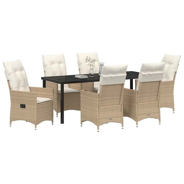 vidaXL Have Spisebordss&aelig;t med pude 7 pcs Beige polyrattan