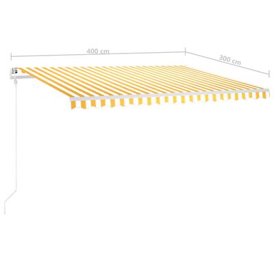vidaXL markise m. stolper 4x3 m manuel betjening gul og hvid