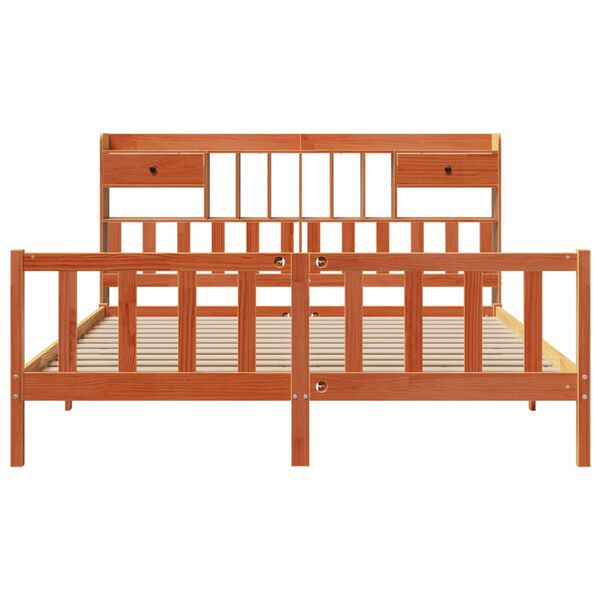 vidaXL seng med reol uden madras 200x200cm massivt fyrretræ gyldenbrun