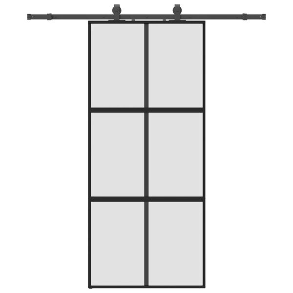 vidaXL skydedør med hardwaresæt 90x205 cm hærdet glas sort