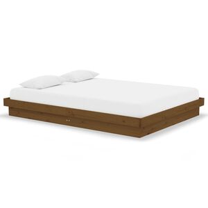 vidaXL sengeramme 135x190 cm Double massivt fyrretr&aelig; gyldenbrun
