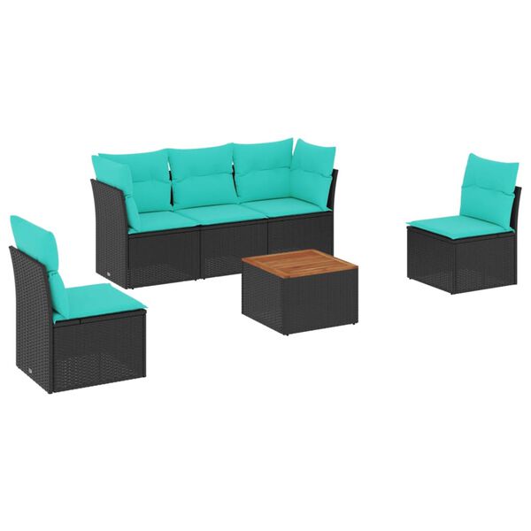 vidaXL sofas&aelig;t til haven 6 dele med hynder polyrattan sort