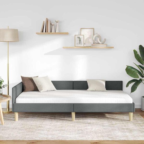 vidaXL Hjørnesengramme med hovedgærde Mørkegrå 80 x 200 cm Stof