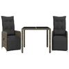 vidaXL bistros&aelig;t til haven 3 dele med hynder polyrattan gr&aring;