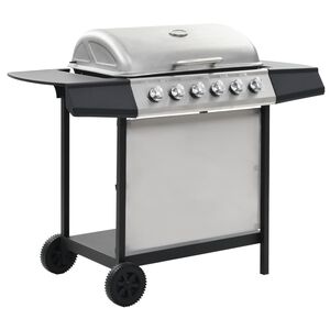 vidaXL gasgrill med 6 madlavningszoner rustfrit st&aring;l s&oslash;lvfarvet