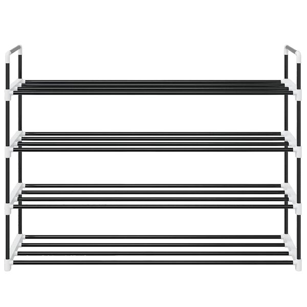 vidaXL skostativ med 4 hylder metal og plastik sort