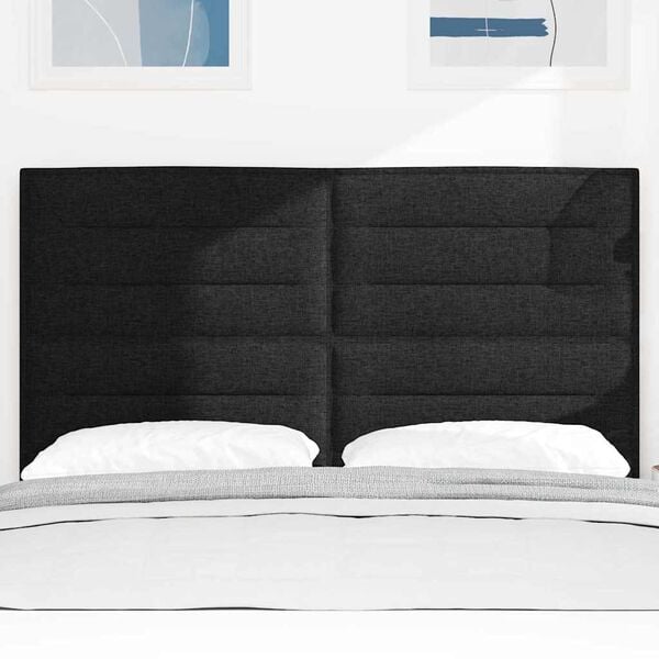 vidaXL LED sengegavl med LED -strimmellys Sort 144 cm Polyester